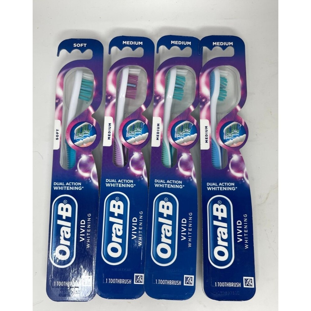 Lot 4 ORAL-B Vivid Whitening Toothbrush Dual Action Soft/ Medium NEW Assorted